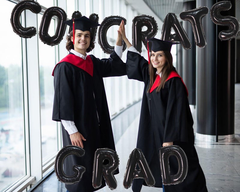 KALOR 16 Inch Black Congrats Grad Banner Balloons, Black Congrats Grad Letters Sign, Graduation Decorations 2025 for Congrats Grad Party Decorations 2025 - Image 3